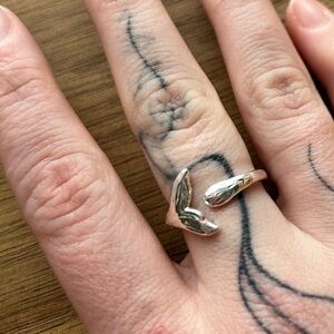 Delicate Silver Whale Tail Ring - Women Jewelry